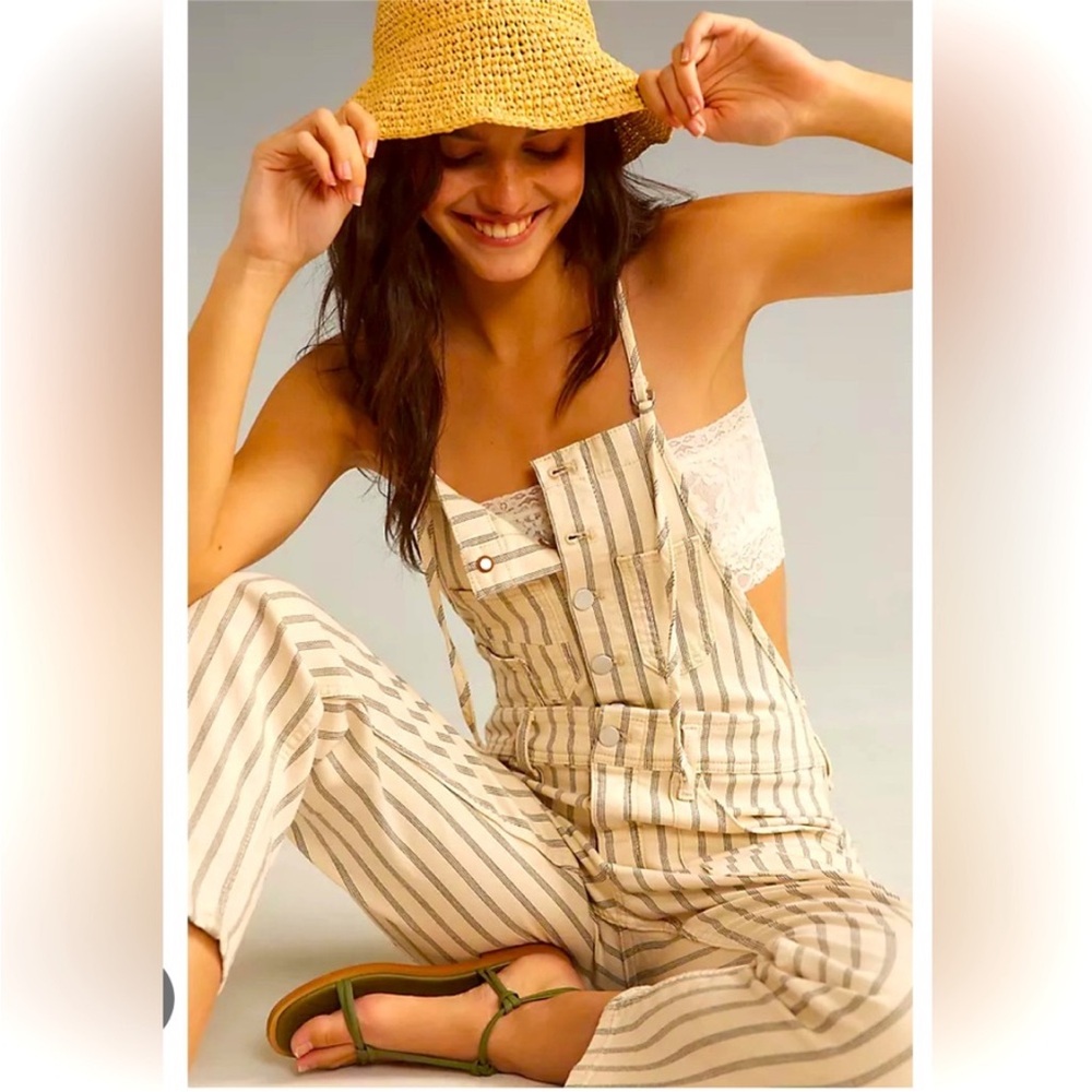 Anthropologie Striped Jumpsuit in Cream and Tan